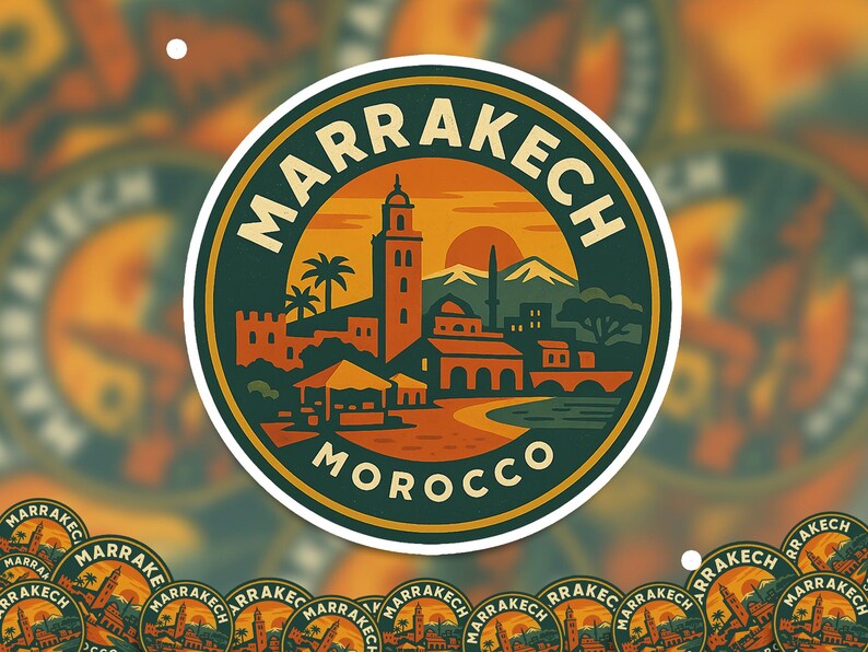 Marrakech Morocco Sticker Kiss-Cut Vinyl, Waterproof Decal, Retro Travel Lover Collection image 2