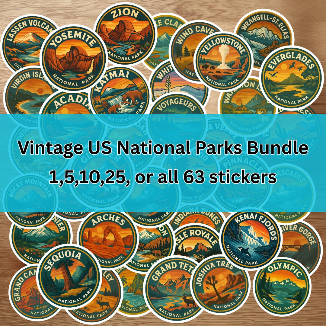 National Parks Sticker Set, Bundle Retro Vinyl Waterproof Decal ...