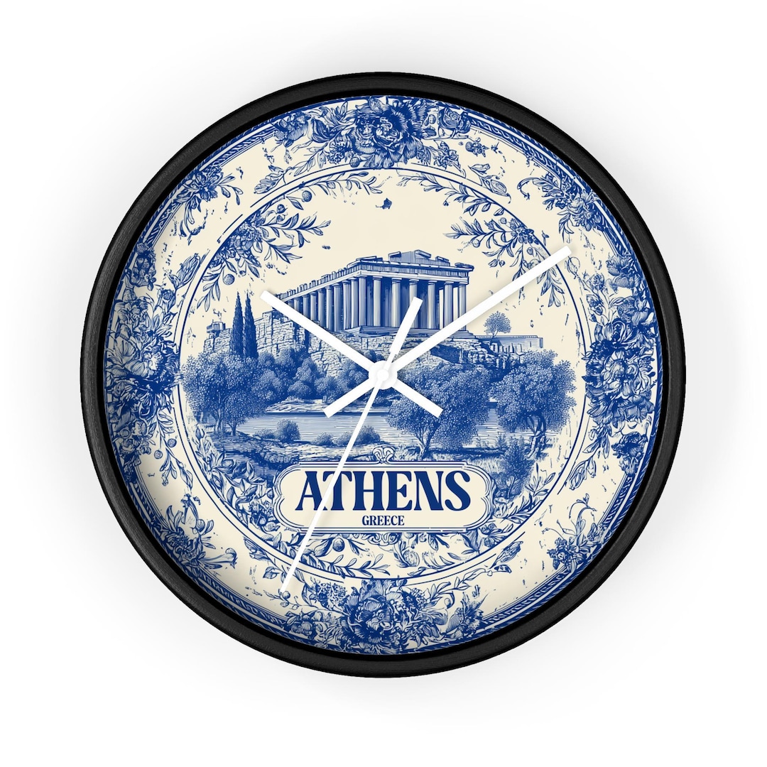 Athens Greece Wall Clock, Delf Style Home Decor, Vintage City Travel ...
