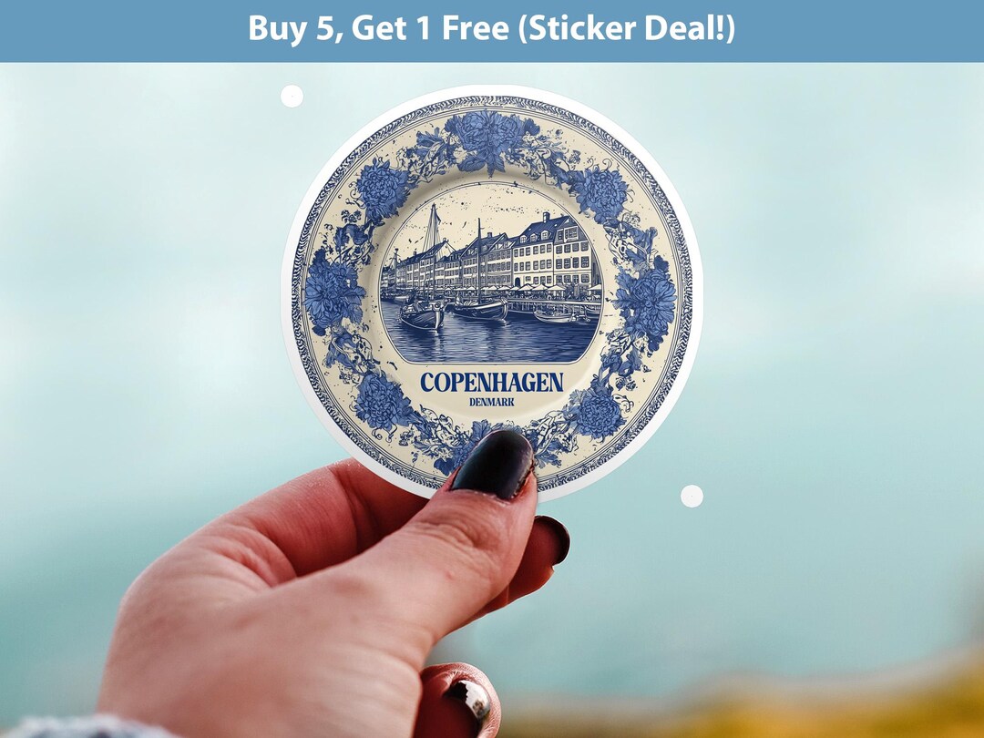 Copenhagen Denmark Sticker Vintage Delft Style, Delftware Decal ...