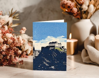 Edinburgh Scotland Greeting Card, Scandinavian Style Minimal Scottish Castle Travel Illustration Blank Card Gift