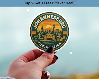 Johannesburg South Africa Sticker Kiss-Cut Vinyl, Waterproof Decal, Retro Travel Lover Collection