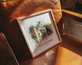 San Antonio Wall Art Texas Watercolor Print, Custom Travel Poster, World Locations Keepsake Gift