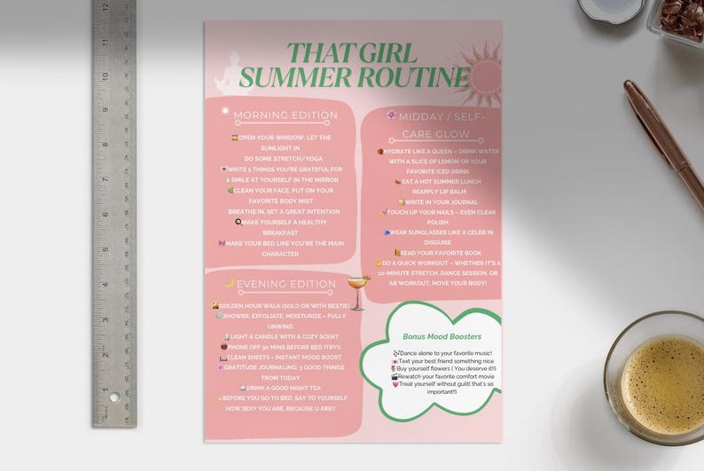 That Girl Summer Routine | Aesthetic Self-care Printable | Daily ...