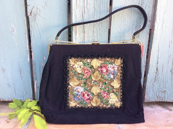 Vintage 1930s-40s Tramp Art Black Purse