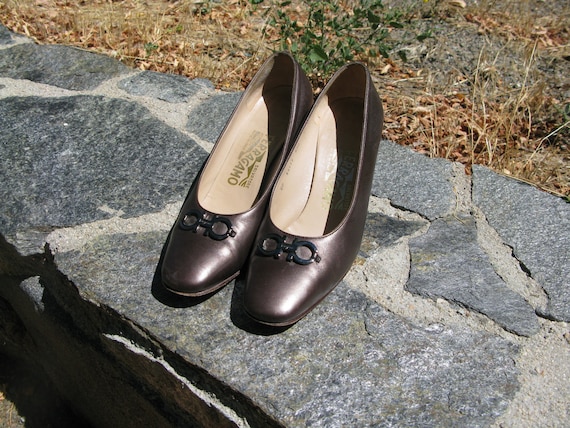 Vintage 1960's-70's Dark Silver Leather Ferragamo
