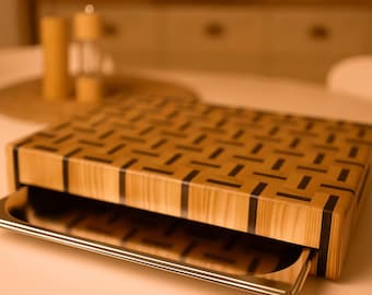Rustic Oak Cutting Board with Steel Tray: Handmade Charcuterie Board