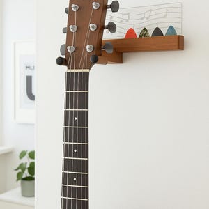 Wall-Mounted Guitar Holder with LED Light & Shelf | Guitar Hanger Rack | Music Room Decor | Gift for Guitarist | Rustic Guitar Hanger