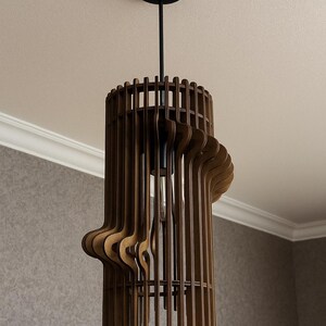 Modern Wooden Chandelier, Teak Wave Pendant Light, Handmade Ceiling Fixture, Minimalist Loft Lamp, Sculptural Home Decor image 7