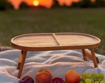 Folding Wooden Bed Tray Table, Heat Treated Maple Breakfast Tray, Portable Laptop Desk, Rustic Serving Stand, Cozy Home Decor
