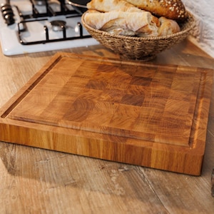 Oak End Grain Cutting Board Butcher Block Cutting Board with Juice Groove, Personalized Oak End Grain Cutting Board Butcher Block