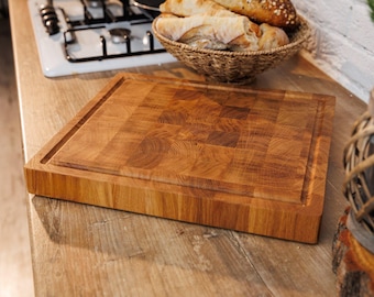 Oak End Grain Cutting Board Butcher Block Cutting Board with Juice Groove, Personalized Oak End Grain Cutting Board Butcher Block