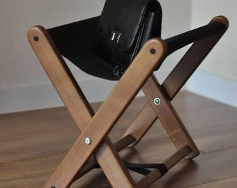 Solid Ash Wood Bag Stand, Rustic Handbag Display Chair, Luxury Purse Holder, Boutique Organizer, Minimalist Furniture