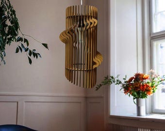 Modern Wood Pendant Light, Unique Spiral Hanging Lamp, Contemporary Lighting Fixture