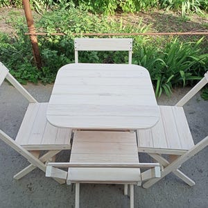 Rustic Wood Set | Wooden Folding Table and 2 Chair Bar Set | Rustic Dining Furniture | Space-Saving Patio Set | Handmade Wooden Dining Set