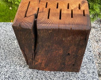 Bloc à couteaux en chêne rustique, porte-couteau en bois fait main, organisateur de comptoir de cuisine, rangement pour couverts de ferme, décoration d'intérieur artisanale