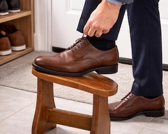 Taburete zapatero de madera maciza / Reposapiés de madera maciza para la entrada / Taburete pequeño de madera / Taburete zapatero para el pasillo / Decoración minimalista para el hogar