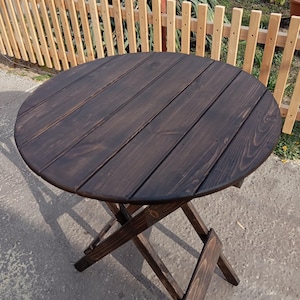 Round foldable table, Compact Folding High Table, Collapsible Round Top Table, Natural Wood Balcony Table, Portable Wooden Bar Table