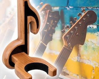 Ash Wood Wall Mounted Guitar Hanger, Pick Holder Storage, Wooden Instrument Rack, Music Room Decor, Handmade Musician Gift