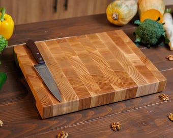 Oak End Grain Cutting Board Butcher Block Cutting Board with Juice Groove, Personalized Oak End Grain Cutting Board Butcher Block