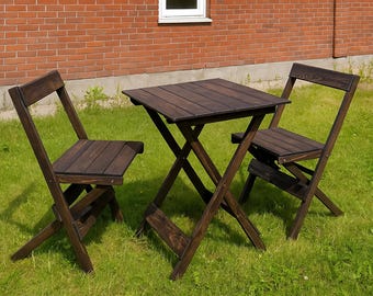 Handcrafted Pine Folding Table Set, Rustic Outdoor Patio Furniture, Wooden Chairs Dining Ensemble, Farmhouse Garden Decor, Portable Seating