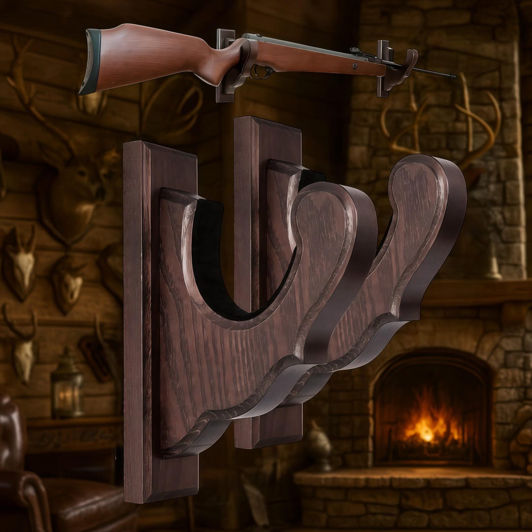 Rustic Gun Display Rack Handmade Ash Wood Rifle Wall Mount, Rustic Hunting Display Rack, Wooden ...