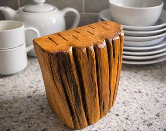 Handcrafted Barn Oak Knife Holder, Rustic Kitchen Decor, Wooden Magnetic Organizer, Farmhouse Counter Storage, Handmade Gift