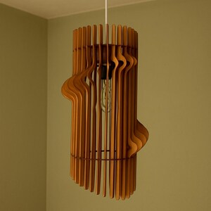 Modern Wooden Chandelier, Teak Wave Pendant Light, Handmade Ceiling Fixture, Minimalist Loft Lamp, Sculptural Home Decor image 3