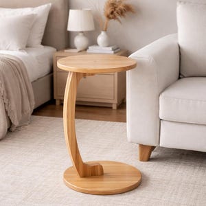 Round Solid Wood Side Table – Modern Minimalist Bedside Coffee Laptop Table
