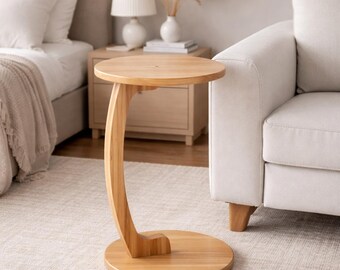 Round Solid Wood Side Table – Modern Minimalist Bedside Coffee Laptop Table