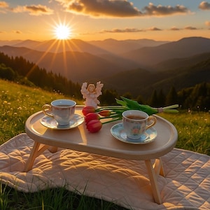 Folding Maple Bed Tray Table with Legs – Rustic Wooden Breakfast in Bed Serving Tray, Portable Lap Desk for Coffee, Tea, Snacks