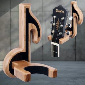 Support Médiators Guitare Zinueen Lumineux - Base Bois, Forme Guitare Électrique - Cadeau Musicien
