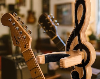 Ash Wood Wall Mounted Guitar Holder, Pick Storage Rack, Wooden Instrument Hanger, Music Room Decor, Handmade Musician Gift