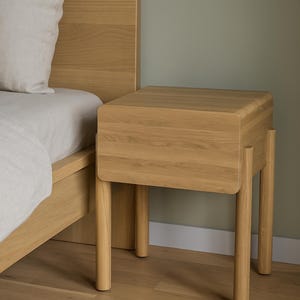 Handcrafted Ash Wood Nightstand: Minimalist Bedside Table with Soft-Close Drawer