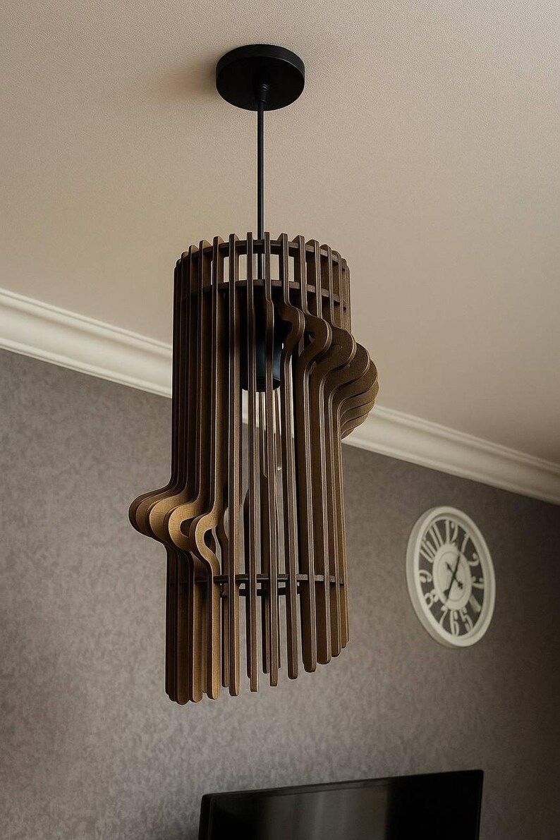 Wooden chandelier, Wood Pendant Light Wood Lighting, Wood Ceiling Light, Wood Lamp, Modern Wooden Light, Bedroom Chandelier image 8