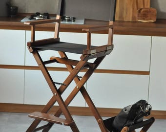 Handmade Ash Wood Makeup Artist Chair, Folding Director Seat, Luxury Bag Stand, Salon Furniture, Boutique Display Decor