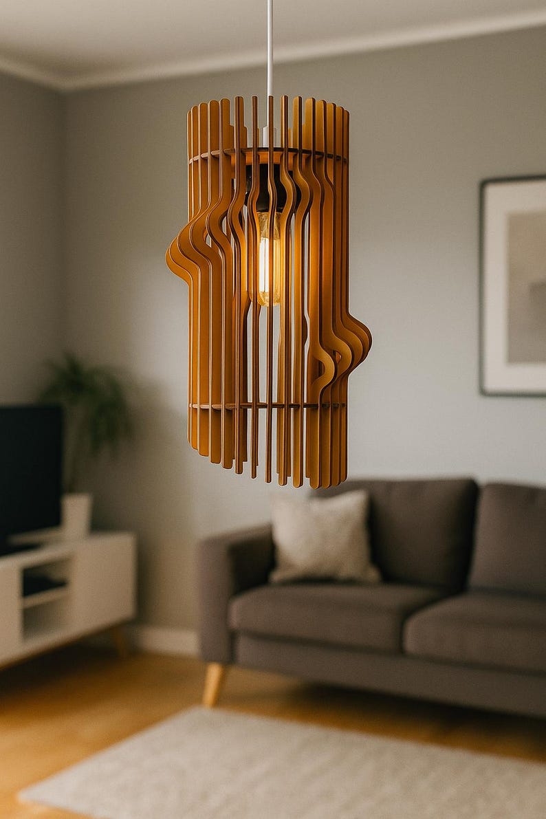 Wooden chandelier, Wood Pendant Light Wood Lighting, Wood Ceiling Light, Wood Lamp, Modern Wooden Light, Bedroom Chandelier image 2