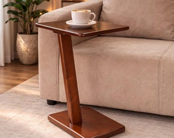 Modern Wood Rolling Side Table, Minimalist Sofa Bed Laptop Tray