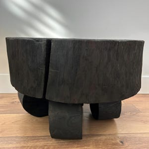 Handmade Charred Ash Wood Coffee Table: Rustic Round Table