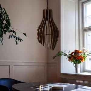 Mid Century Modern Wood Pendant Light, Handmade Chandelier (14x8 inch)