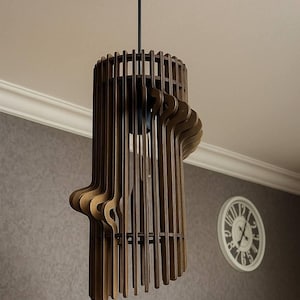 Modern Wooden Chandelier, Teak Wave Pendant Light, Handmade Ceiling Fixture, Minimalist Loft Lamp, Sculptural Home Decor Teak