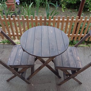 Rustic Wood Dining Set, Handmade Folding Table and 4 Chairs, Solid Wooden Furniture for Kitchen, Balcony or Patio, Saving Farmhouse Decor