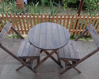 Handmade Folding Pine Dining Set, Rustic Farmhouse Table Chairs, Portable Patio Furniture, Outdoor Garden Seating, Wooden Decor