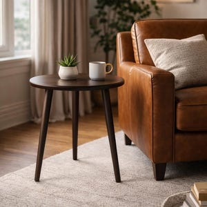 Solid Wood Round Coffee Table – Small Wooden Side Table