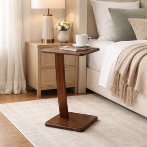 Wood Side Table for Sofa Bed, Rolling Laptop Table, Narrow End Table, Small Coffee Table, Breakfast in Bed Tray, Modern Wooden Furniture