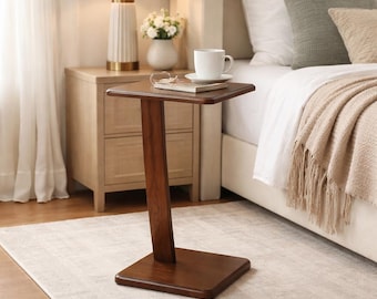 Wood Side Table for Sofa Bed, Rolling Laptop Table, Narrow End Table, Small Coffee Table, Breakfast in Bed Tray, Modern Wooden Furniture
