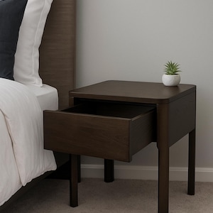 Wood Nightstand, Solid Oak Bedside Table with Drawer, Handcrafted Wooden Nightstand, Minimalist Bedroom Furniture, Modern Home Decor
