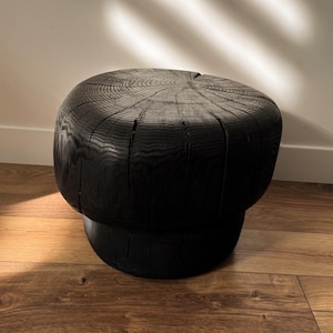 Handcrafted Charred Ash Wood Coffee Table - Rustic Round Side Table