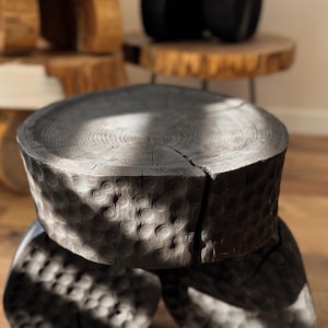 Handcrafted Charred Ash Wood Coffee Table - Rustic Round Accent Table