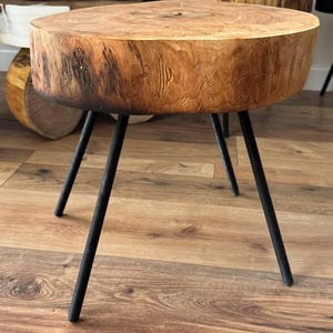 Handmade Charred Ash Wood Coffee Table - Rustic Round Accent Table